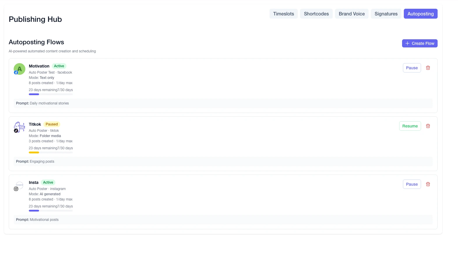 AutoPoster AI Publishing Hub Screenshot